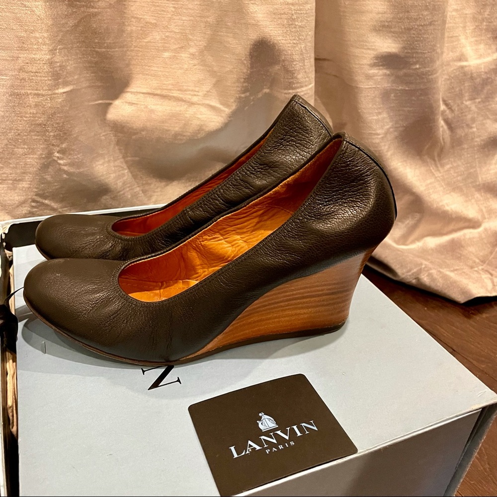 Lanvin Ballerina Wedges in Black Goat Leather